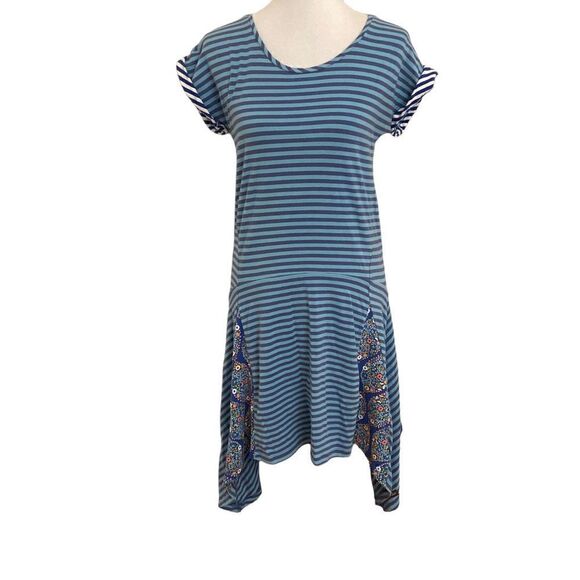 Matilda Jane Blue Stripe Walkabout Sidetail Dress Small - Picture 1 of 4
